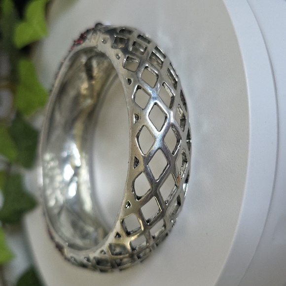 Vintage Clamper Hinge Bangle Bracelet Silver with Bead Design - Picture 4 of 13